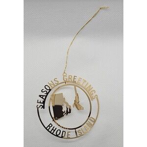 Rhode Island Seasons Greetings Gold Plated Brass Ornament with Rooster Charm